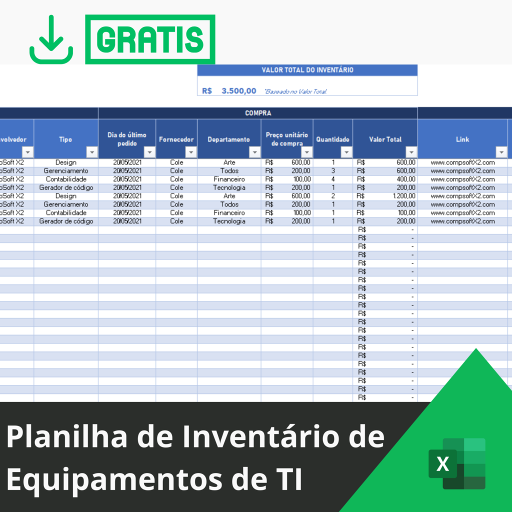 Planilha de Inventário de Equipamentos de TI Grátis