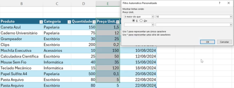 Aprender Excel - Filtro de tabela