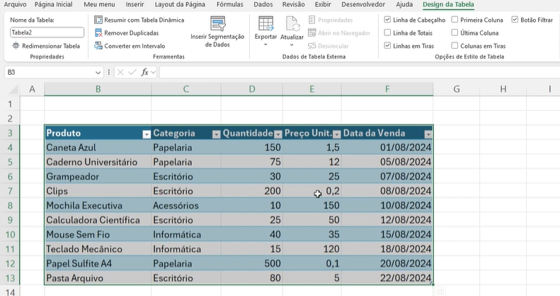 Aprender Excel - Transformando em tabela