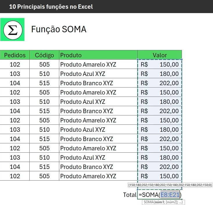 Funções essenciais no Excel - Soma