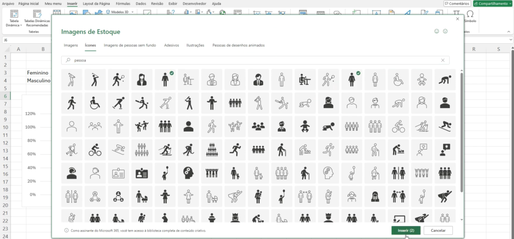 Gráfico de Gênero - Inserir ícones