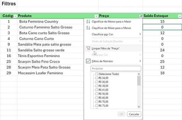 Sendo produtivo no Excel - Filtros