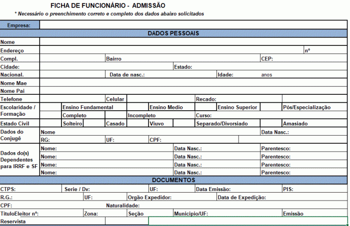 Ficha de Admissão Funcionário em Excel - Smart Planilhas