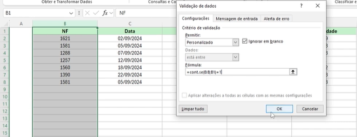 Duplicidade de lançamentos no Excel - CONT.SE para bloquear lançamentos