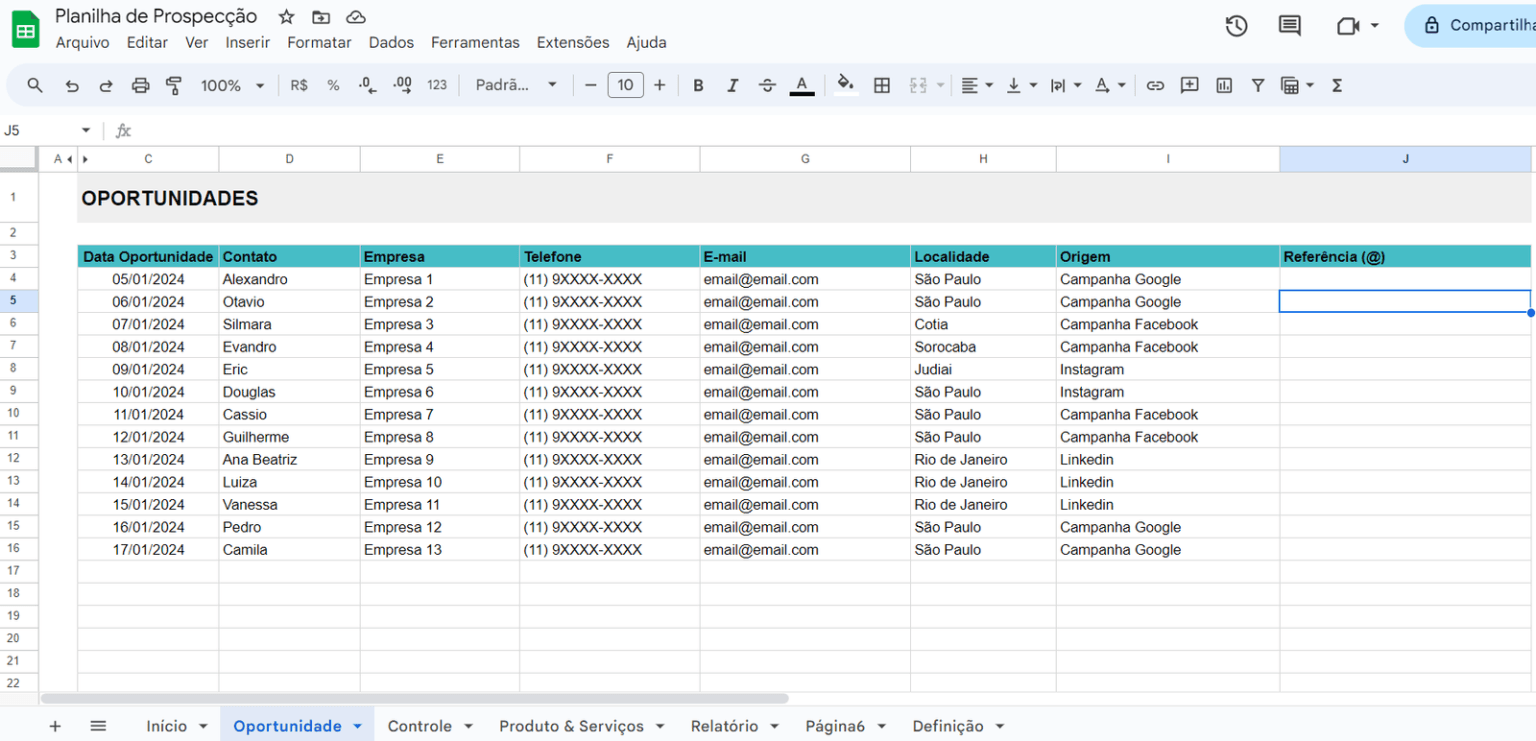 Planilha Google Prospecção de Clientes
