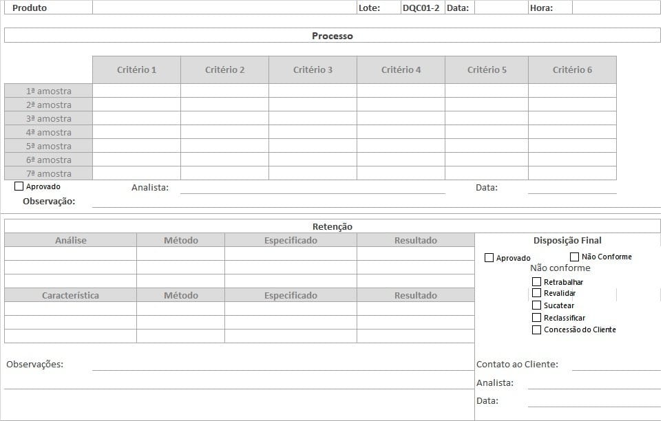 Ficha de Inspeção de Qualidade Grátis