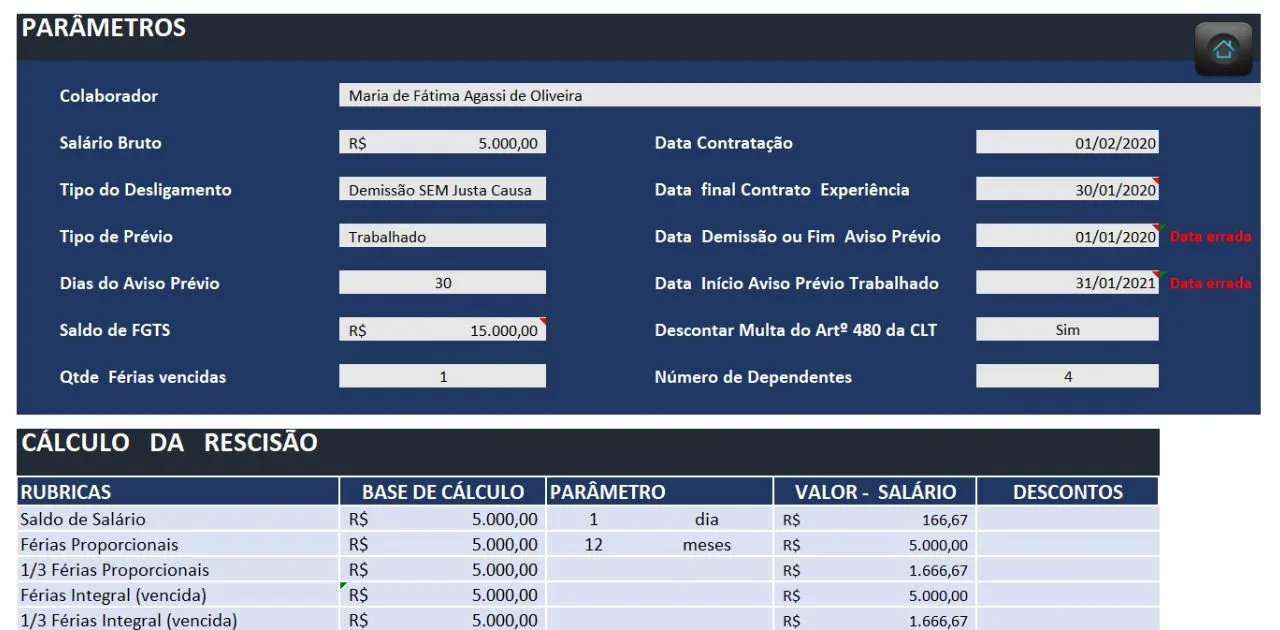 Planilha de Rescisão em Excel