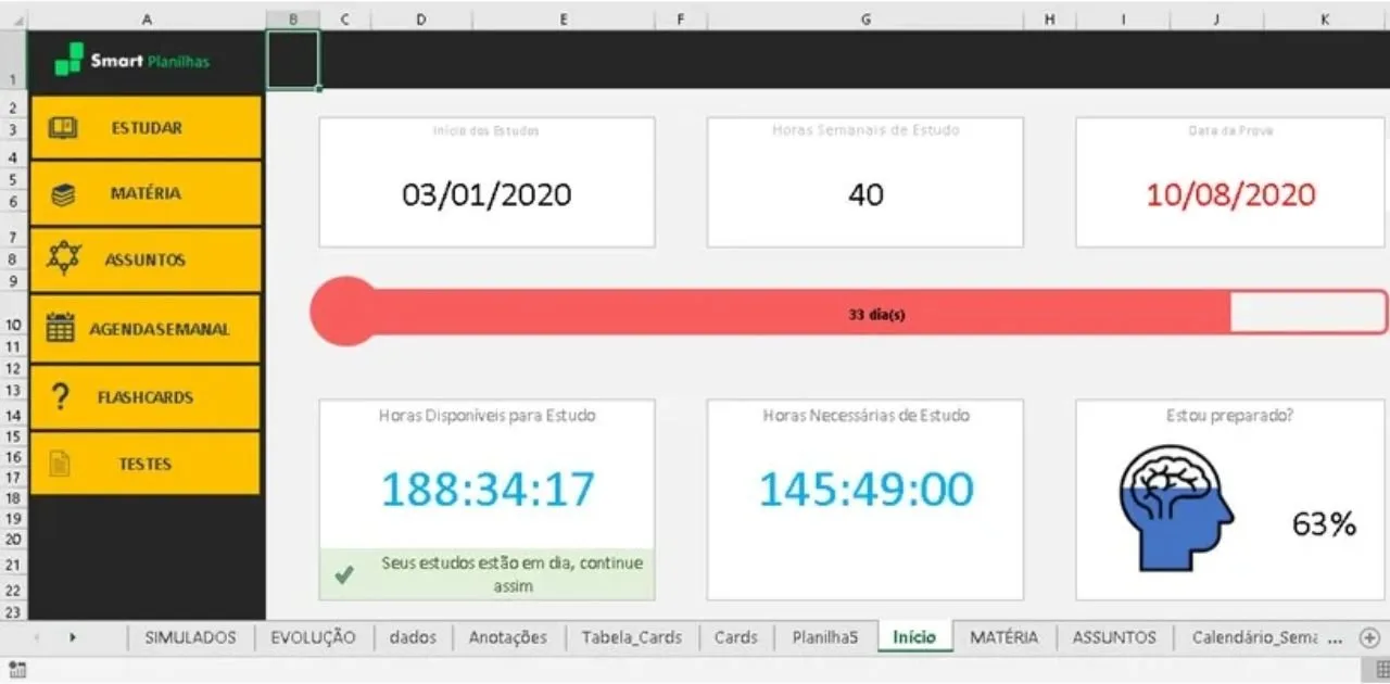Planilha Controle de Estudos em Excel