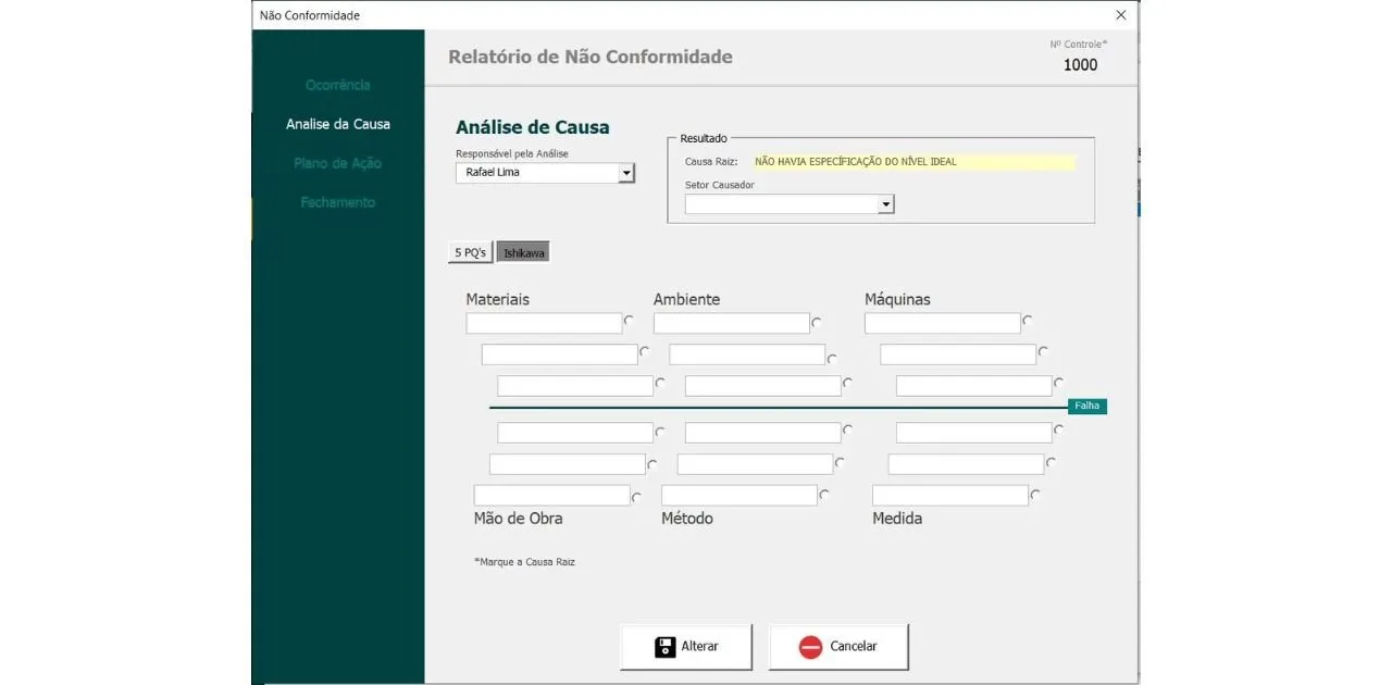 Planilha de Controle de Qualidade
