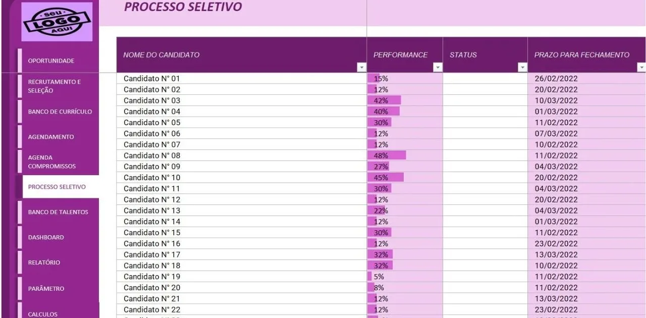 Planilha de Recrutamento e Seleção