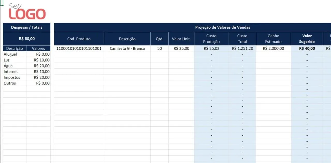 Planilha para Ecommerce