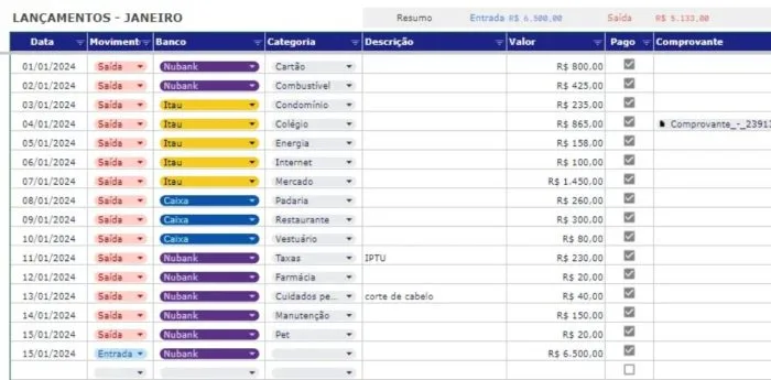 Planilha Google de Controle Financeiro