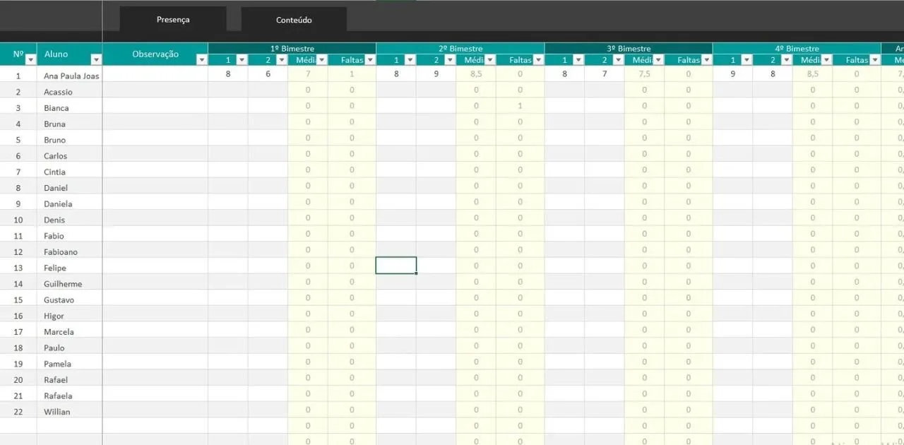 Planilha para Professores