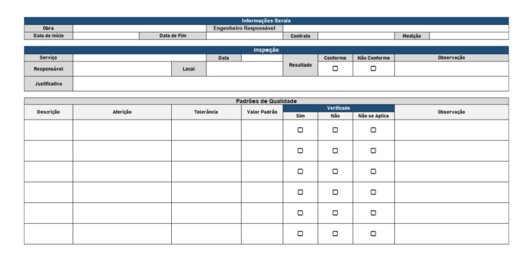 Planilha de Checklist de Inspeções e Qualidade