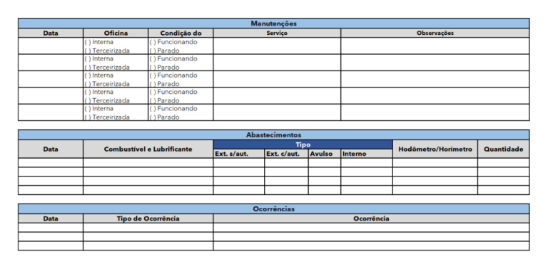 Planilha de Gestão de Equipamentos de Obra