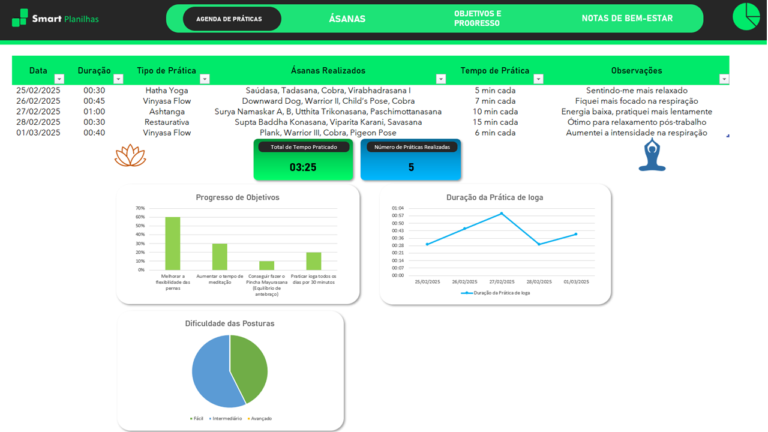Planilha Registro de Práticas de Ioga
