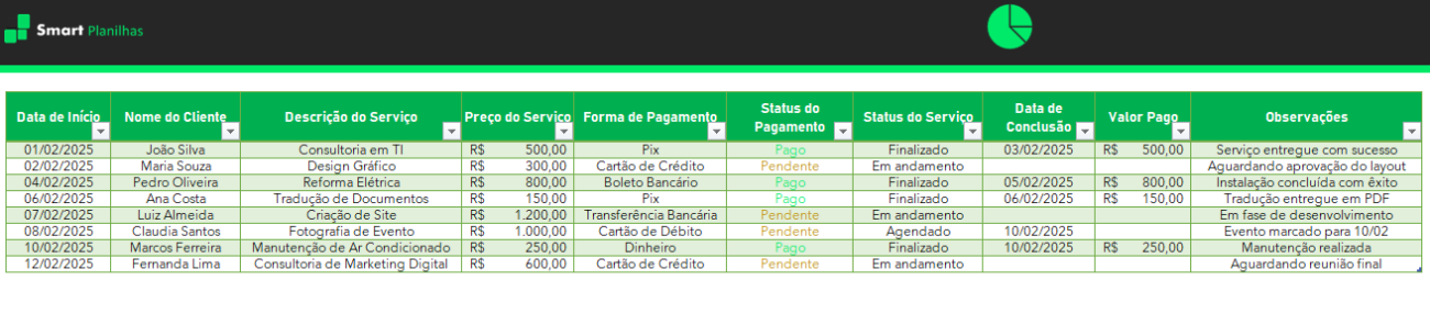 Planilha de Controle de Serviços para MEI