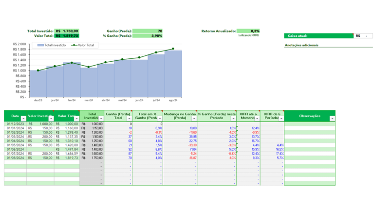 Planilha de Investimentos Simples