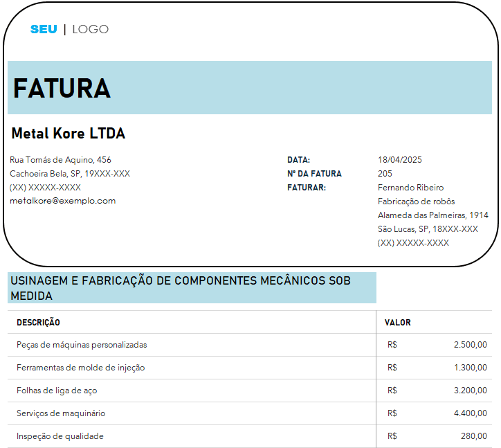 Planilha Fatura de Venda Grátis