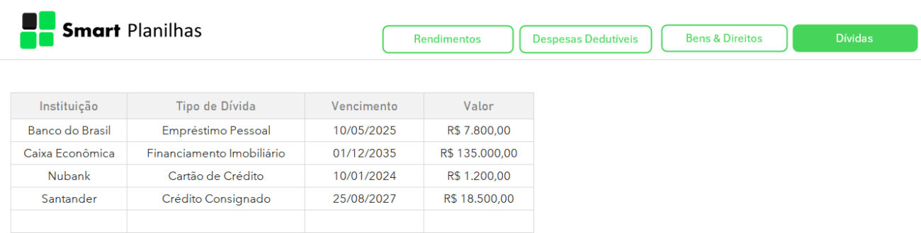 Planilha Restituição de Imposto de Renda Grátis - Dívidas