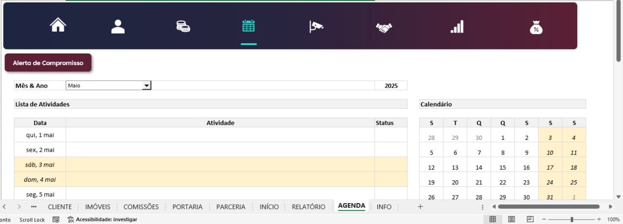 Planilha Corretor de Imóveis aluguel e venda - Agenda