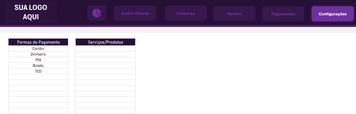 Planilha de Cobrança - Configurações