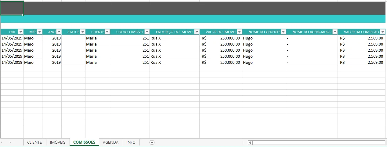 corretor de imoveis em excel