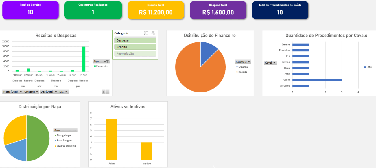 Planilha de Controle de Haras - Dashboard