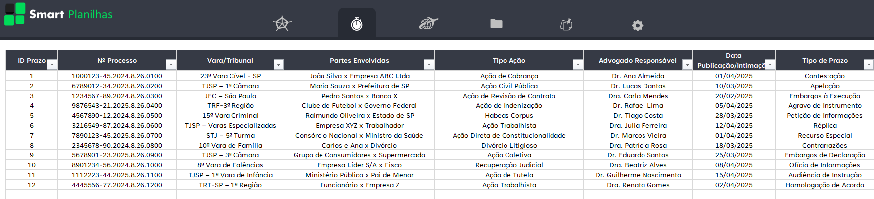 Planilha Controle de Prazos Processuais - Prazos