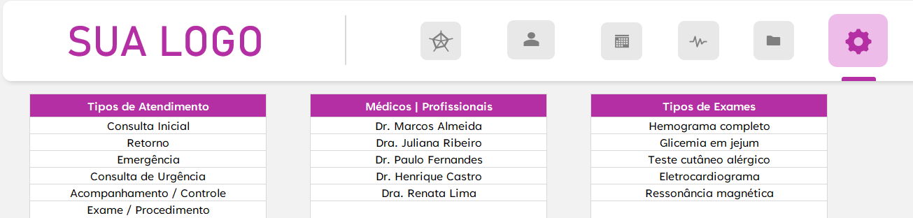 Planilha Controle de Prontuários - Configurações