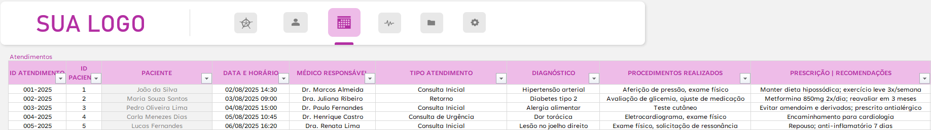 Planilha Controle de Prontuários - Consultas