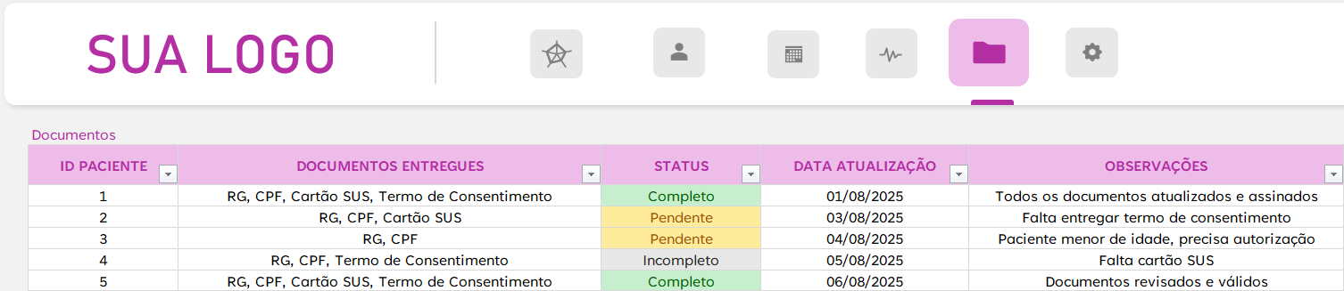 Planilha Controle de Prontuários - Documentos
