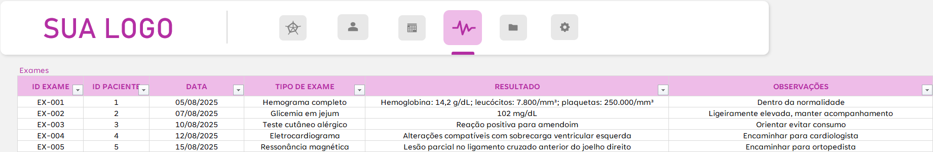 Planilha Controle de Prontuários - Exames
