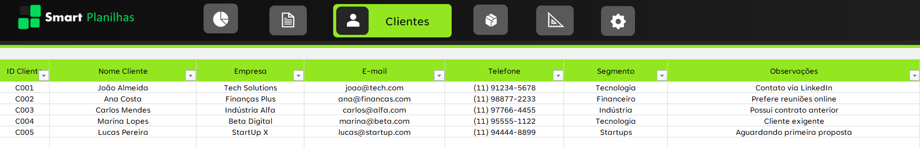 Planilha de Propostas Comerciais - Clientes