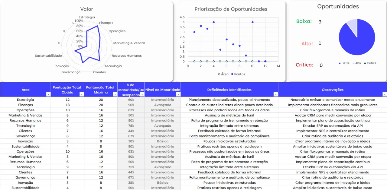 Planilha de Diagnóstico Empresarial em Excel