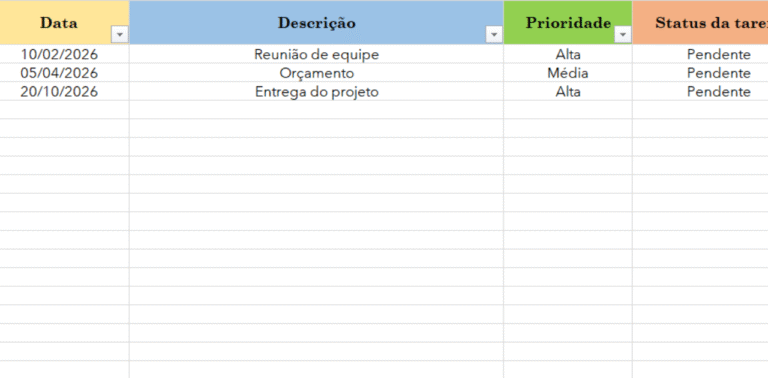 Planner 2026 em Excel Grátis
