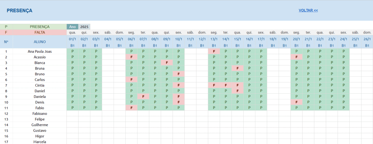 Planilha Google para Professor - Presença - Planilha para Professor