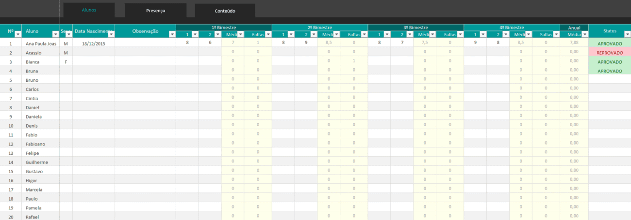 Planilhas para Professor - Planilha para Professores Controle de Aluno em Excel