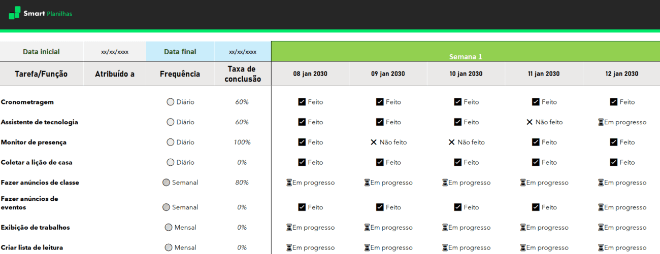 Planilha Controle de Atividades Escolares - Controle