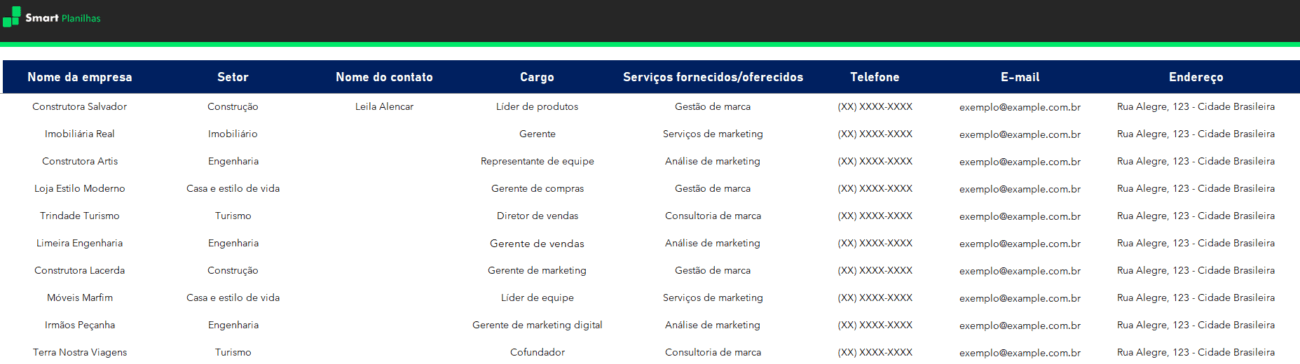 Planilha de Contatos Comerciais - Controle