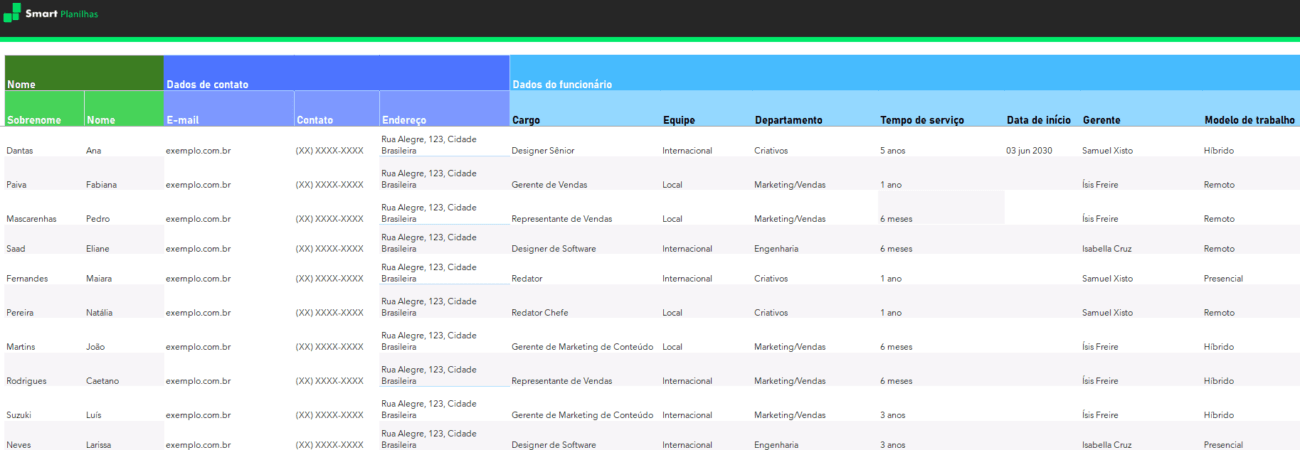 Planilha para Controle de Colaboradores - Controle