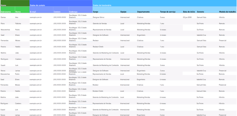 Planilha para Controle de Colaboradores