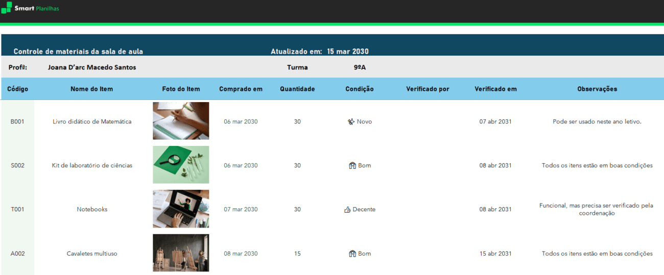 Planilha de Controle de Materiais Didáticos - Controle