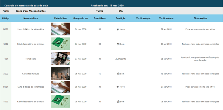 Planilha de Controle de Materiais Didáticos Grátis