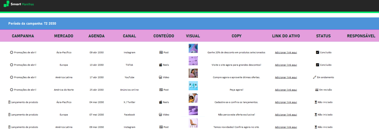 Planilha de Plano de Mídia - Controle