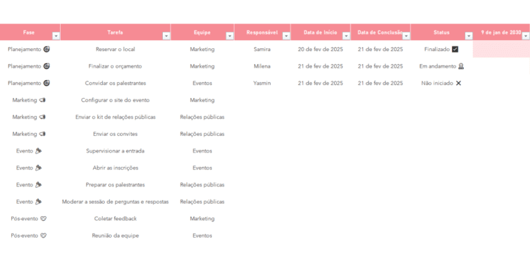 Planner de Eventos em Excel Grátis