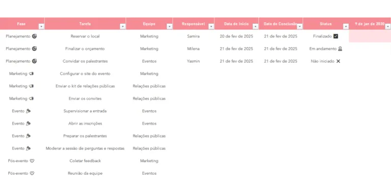 Planner de Eventos em Excel