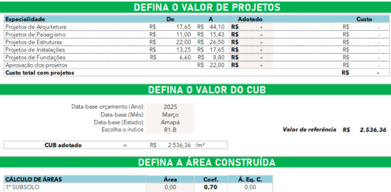 Planilha de Orçamento Preliminar de Obras Grátis