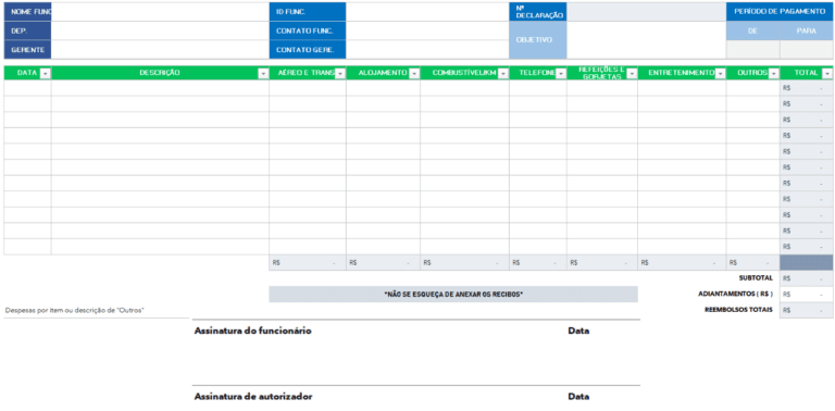Planilha para Controle de Despesas e Recibos