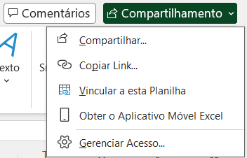 Como compartilhar uma planilha Excel com sua equipe - Botão de compartilhar